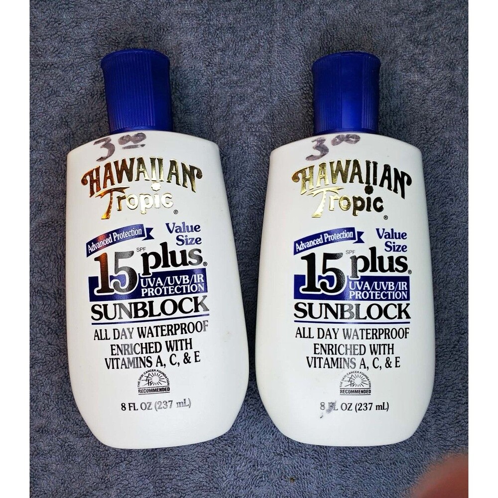 Vintage Hawaiian Tropic Advanced Protection SPF 15 Lotion Tropical 2pk 8oz